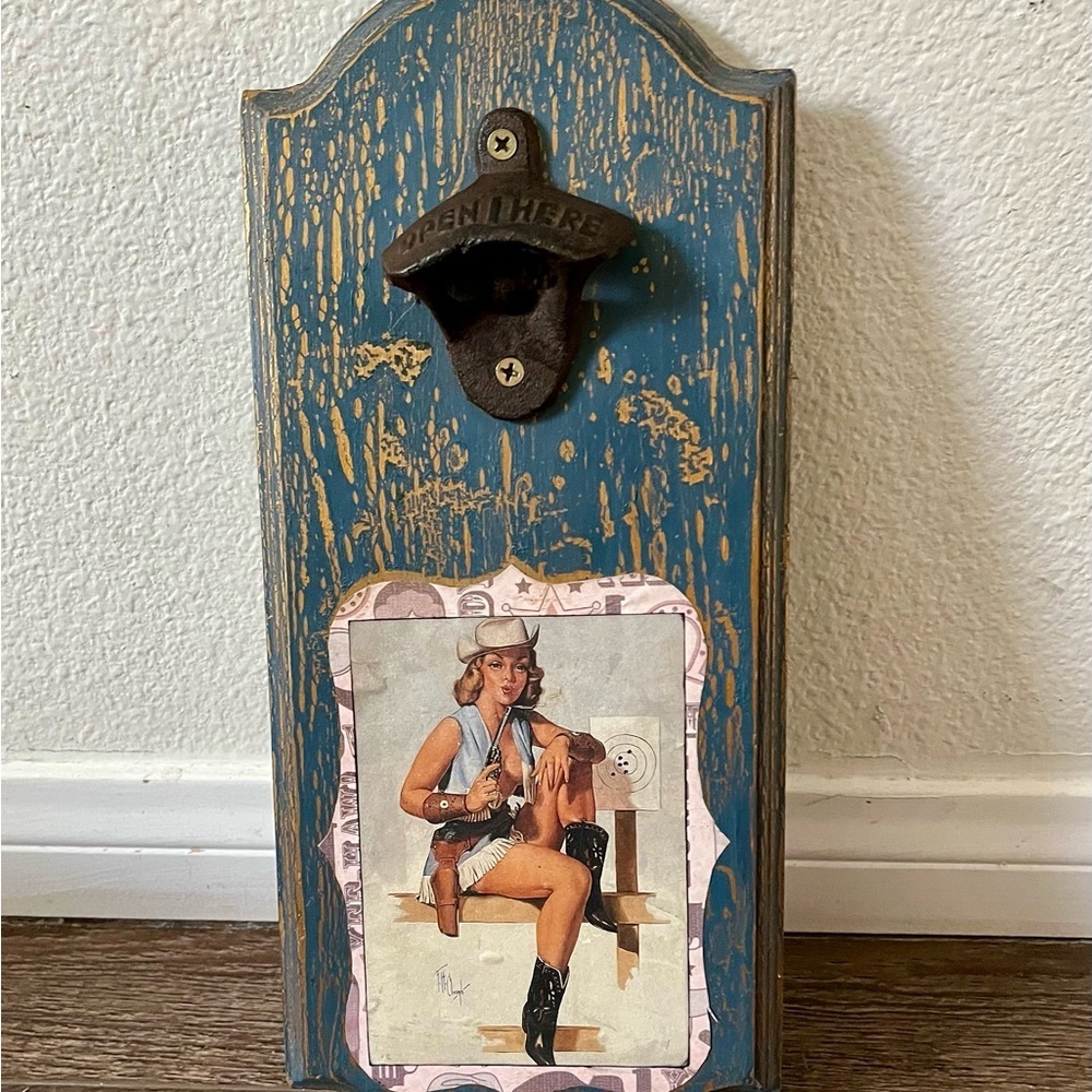 Vintage Blue Wall Mounted Bottle Opener